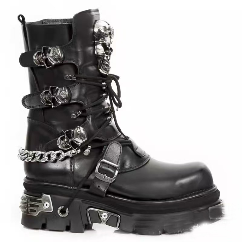 패션 남자 정품 가죽 오토바이 부츠 고스 해골 펑크 새 - Motorcycle Chain 리뷰 및 가격