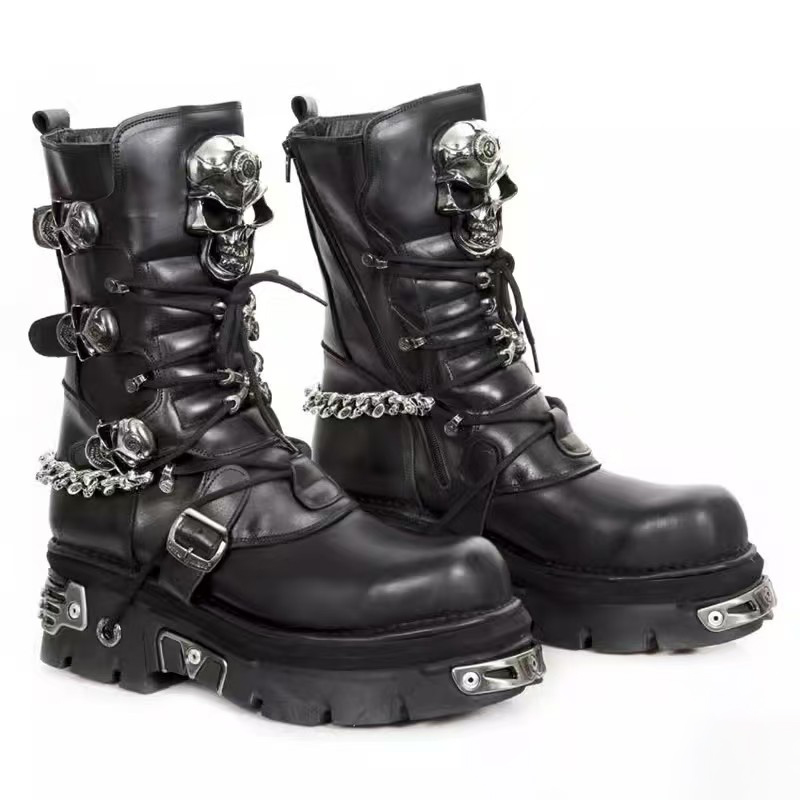 패션 남자 정품 가죽 오토바이 부츠 고스 해골 펑크 새 - Motorcycle Chain 리뷰 및 가격