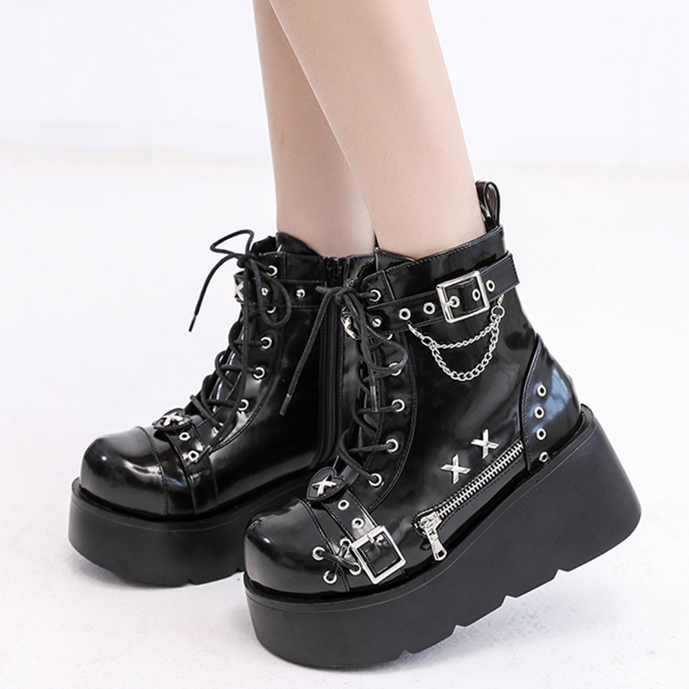 브랜드 새 숙녀 고스 플랫폼 발목 부츠 패션 버클 지퍼 - Motorcycle Chain 리뷰 및 가격